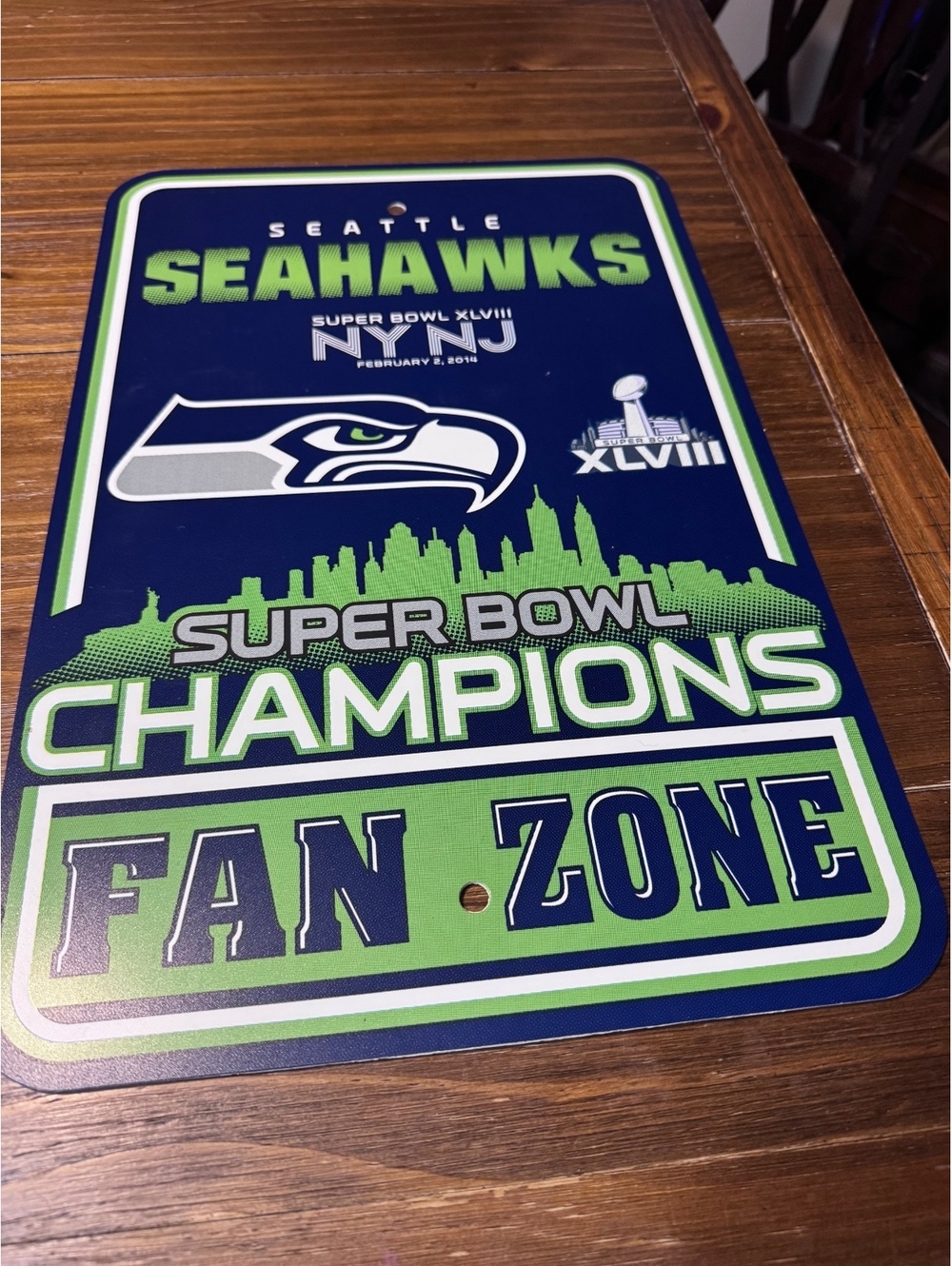 Seattle Seahawks Super Bowl XLVIII Champions Fan Zone Sign 2014 NFL 18x12